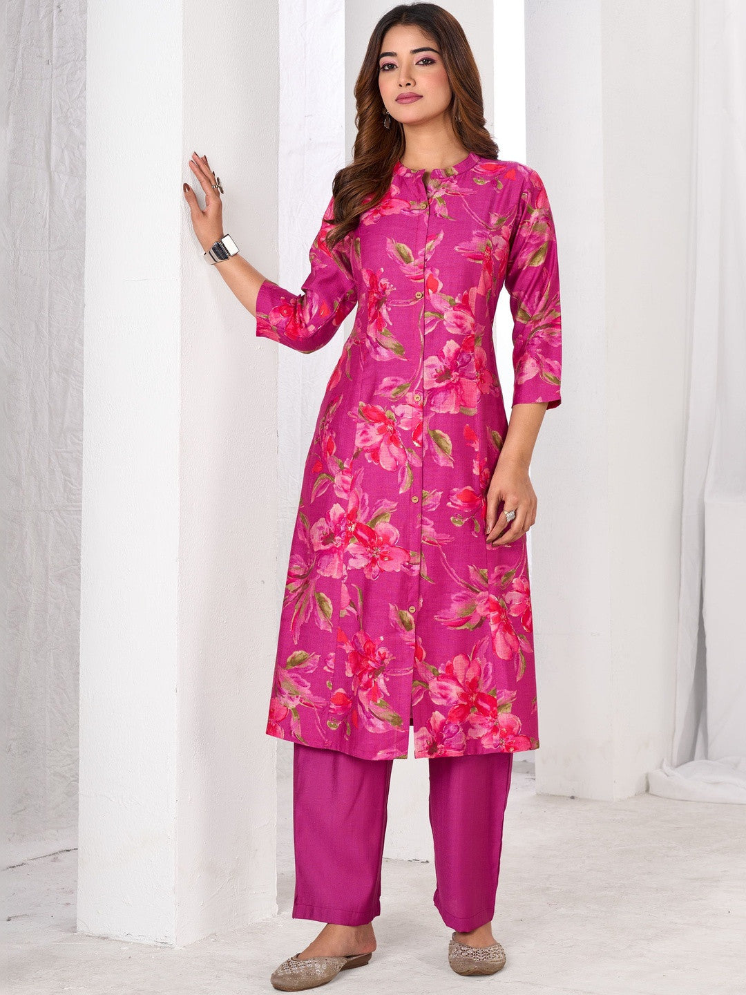 Larqi Women Silk Blend Pink 3 Pcs Set
