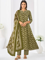 Larqi Women Pure Cotton Olive 3 Pcs Set