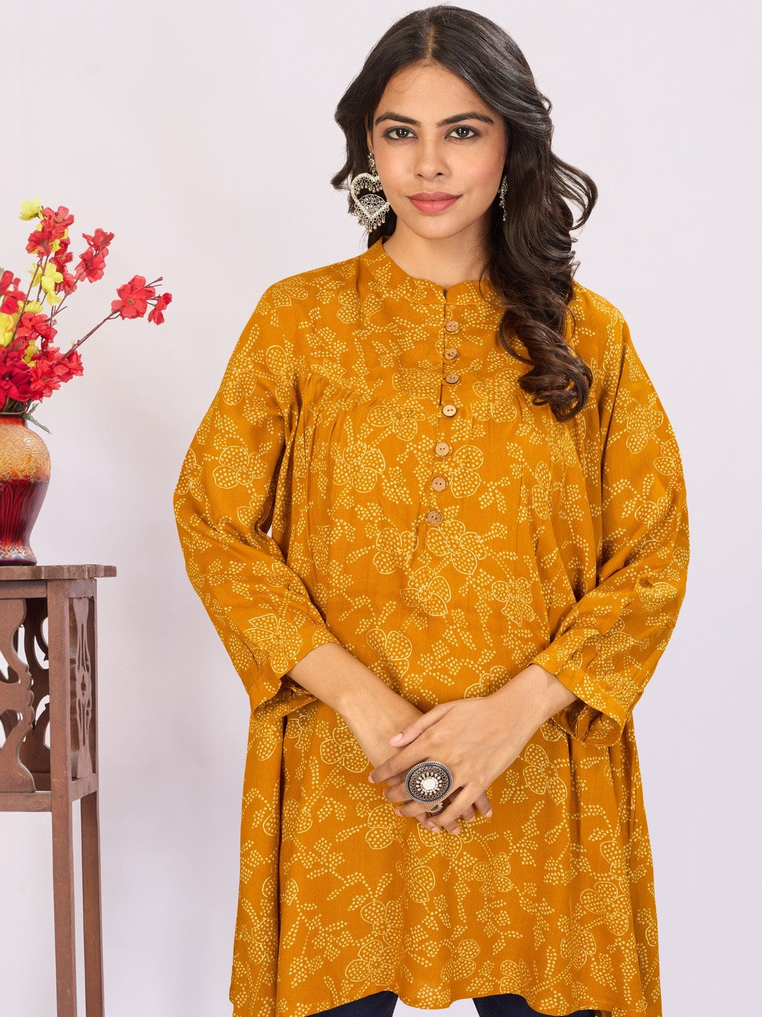 Larqi Women Viscose Rayon Yellow Tunics