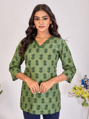 Larqi Women Pure Cotton Lime Green Tunics
