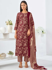 Larqi Women Pure Cotton Maroon 3 Pcs Set