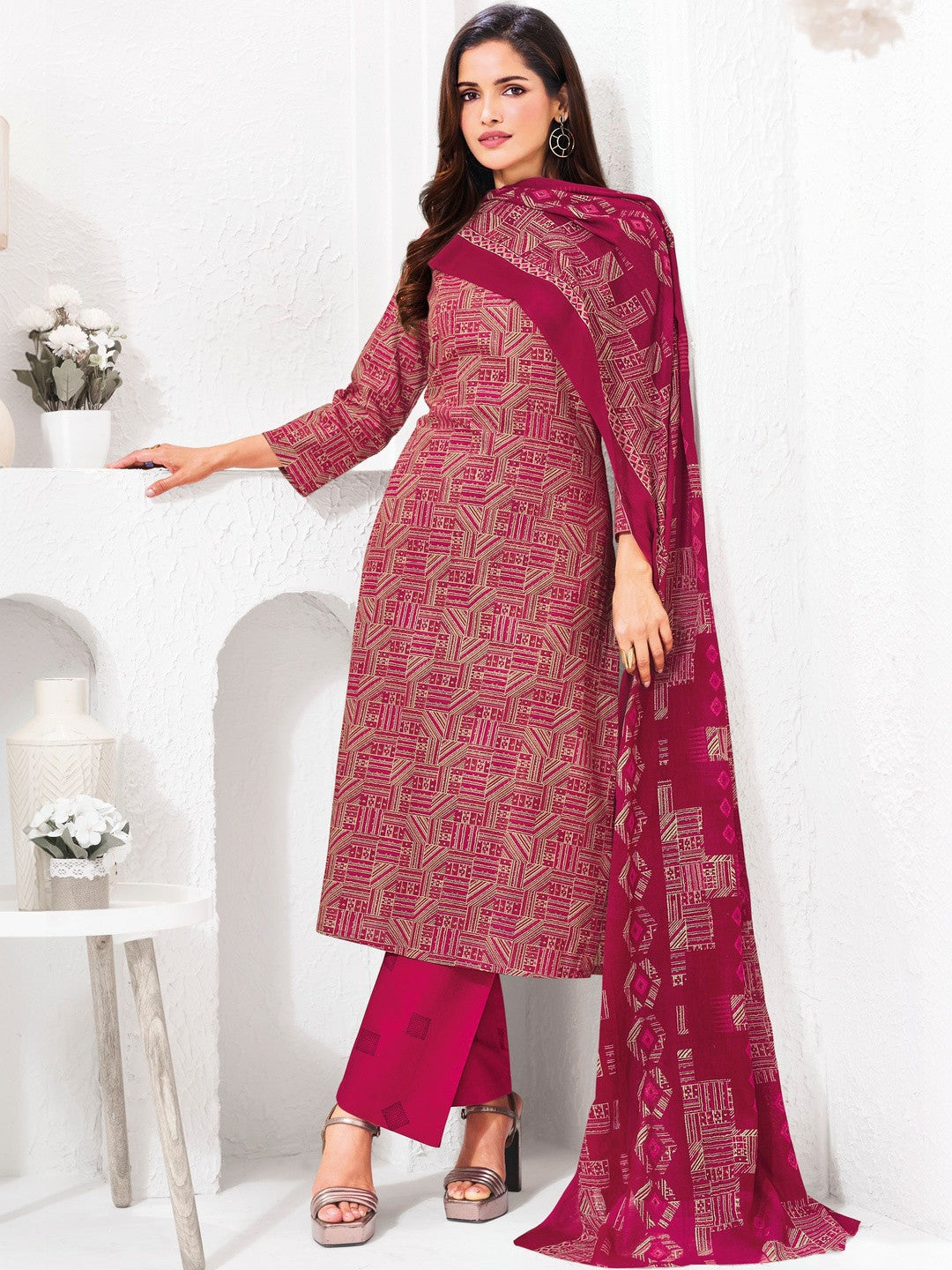 Larqi Women Pure Cotton Pink 3 Pcs Set