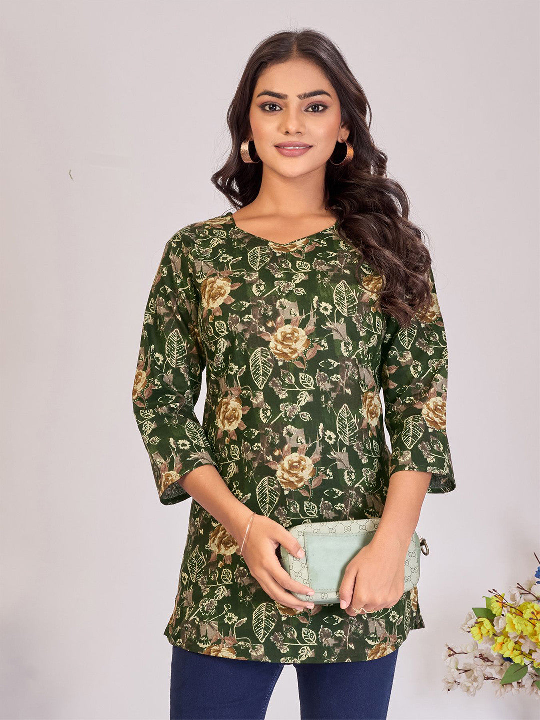 Larqi Women Pure Cotton Green Tunics