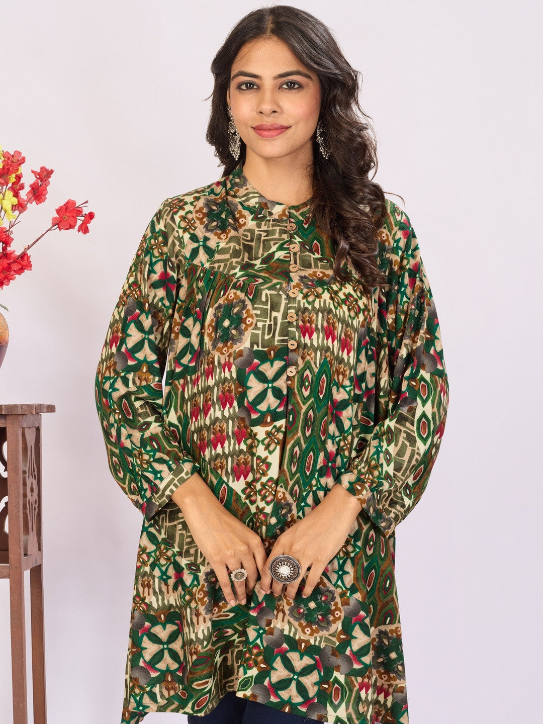 Larqi Women Viscose Rayon Green Tunics