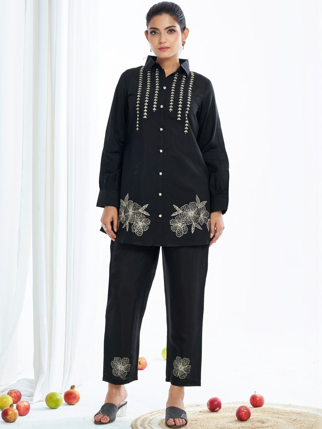 Larqi Women Silk Blend Black 3 Pcs Set