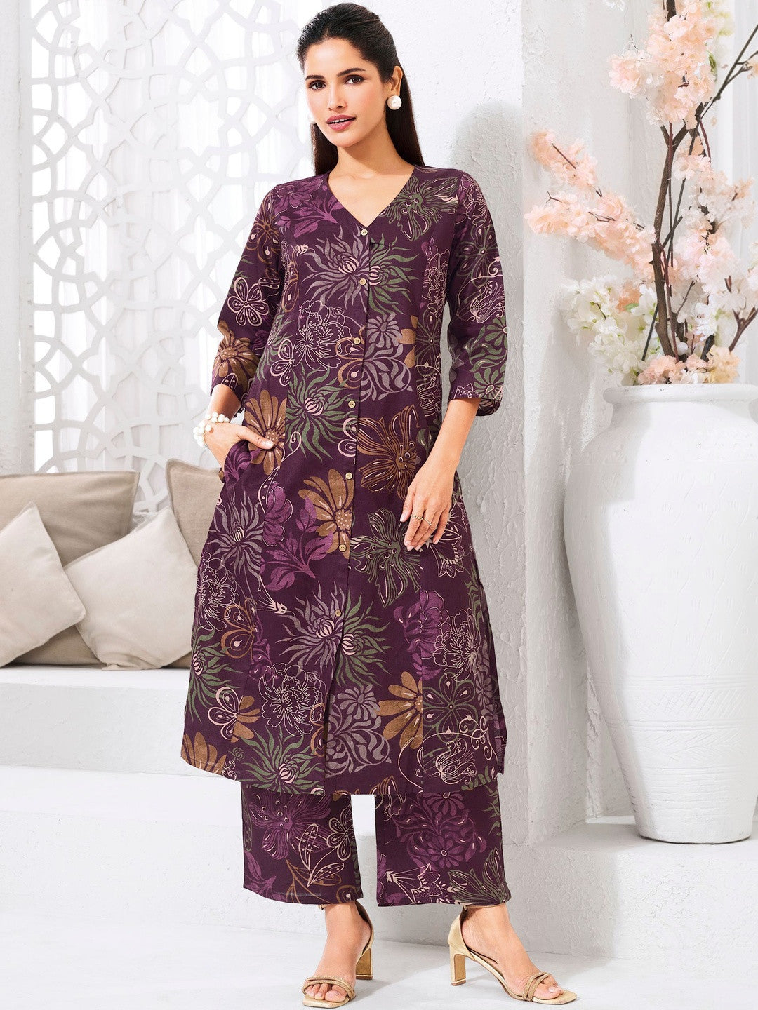 Larqi Women Pure Cotton Purple Co Ords