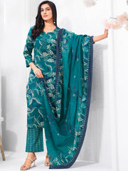 Larqi Women Pure Cotton Turquoise Blue 3 Pcs Set
