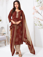 Larqi Women Pure Cotton Maroon 3 Pcs Set