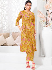 Larqi Women Pure Cotton Yellow Co Ords