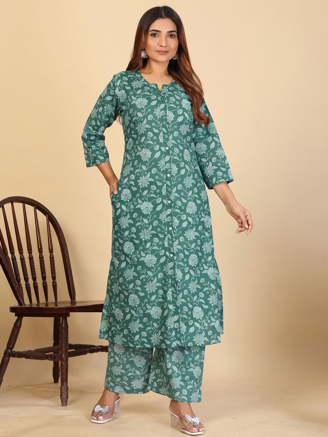 Larqi Women Pure Cotton Green Co Ords