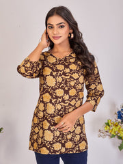 Larqi Women Pure Cotton Brown Tunics