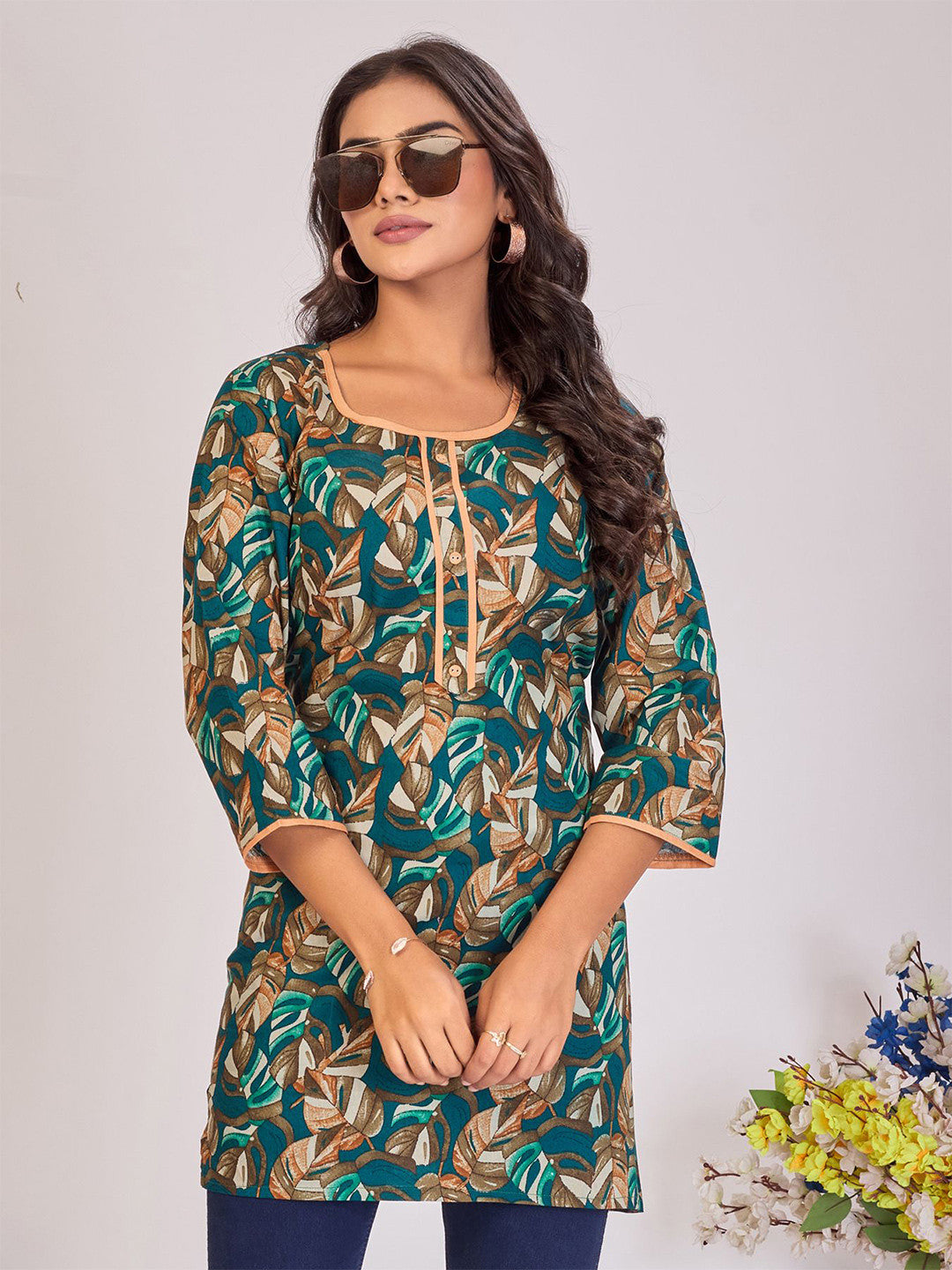 Larqi Women Pure Cotton Blue Tunics