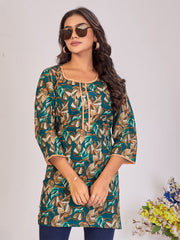 Larqi Women Pure Cotton Blue Tunics