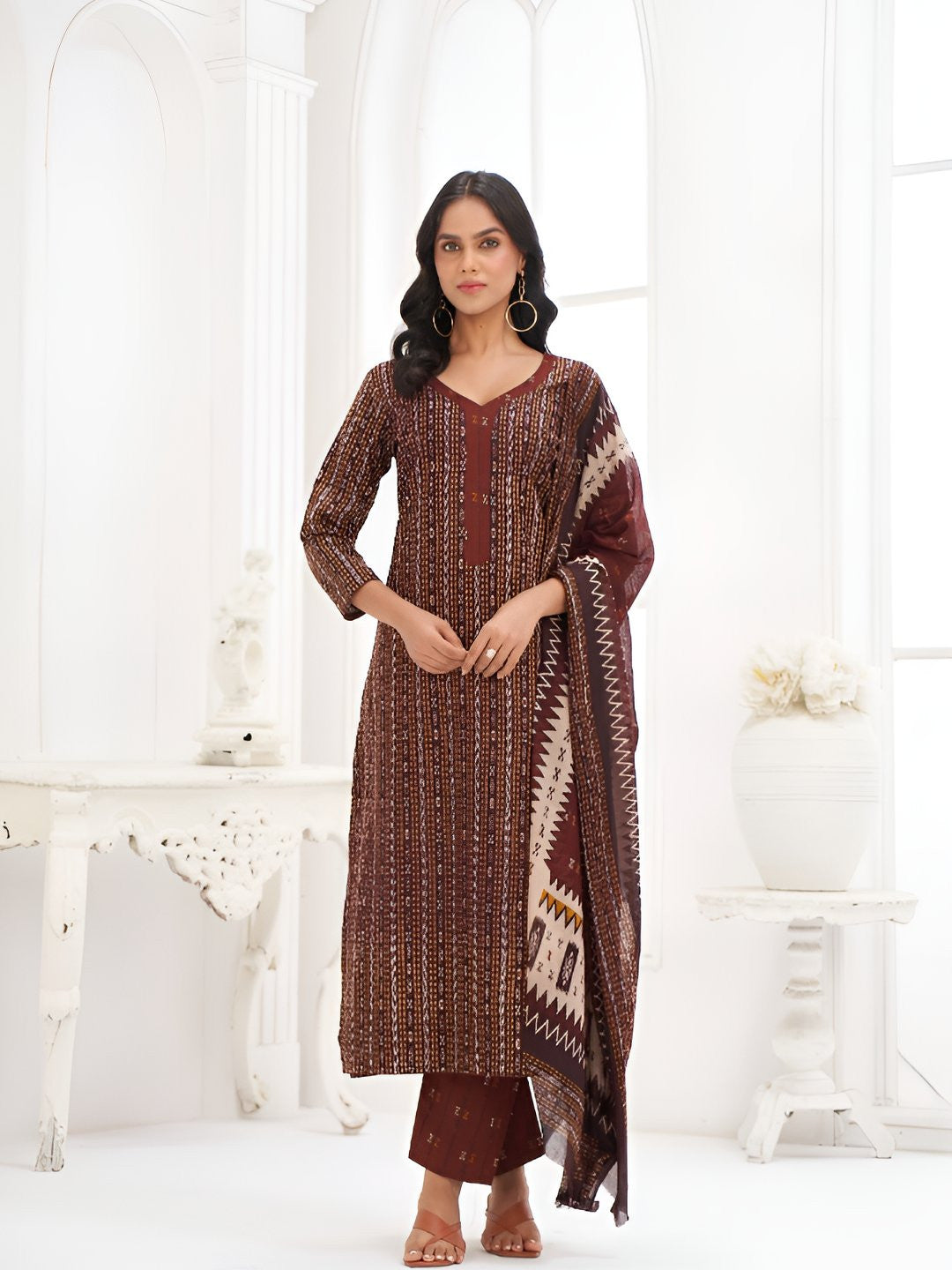 Larqi Women Pure Cotton Maroon 3 Pcs Set