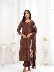 Larqi Women Pure Cotton Maroon 3 Pcs Set