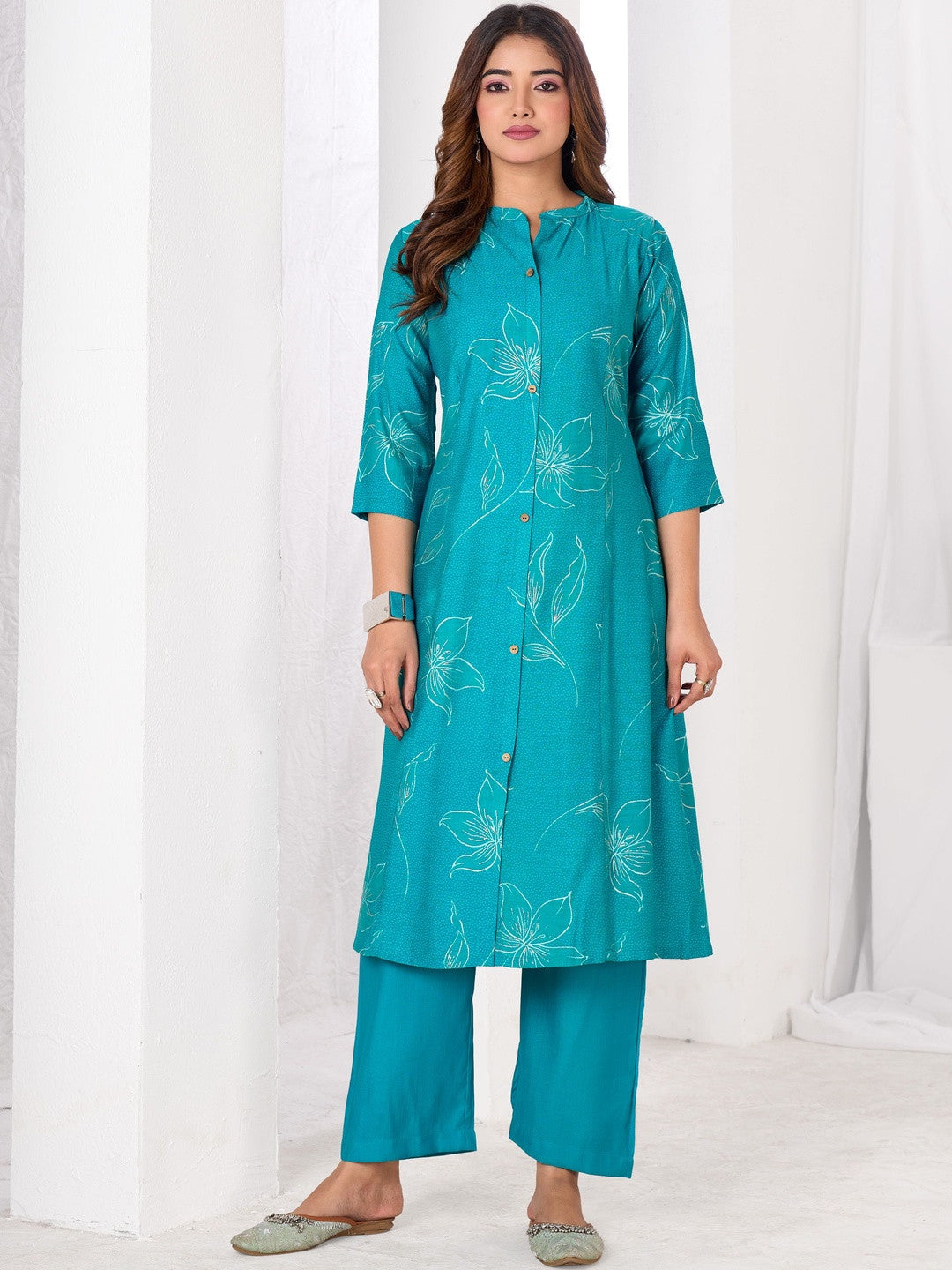 Larqi Women Silk Blend Blue 3 Pcs Set