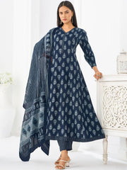 Larqi Women Pure Cotton Blue 3 Pcs Set