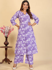 Larqi Women Pure Cotton Purple Co Ords